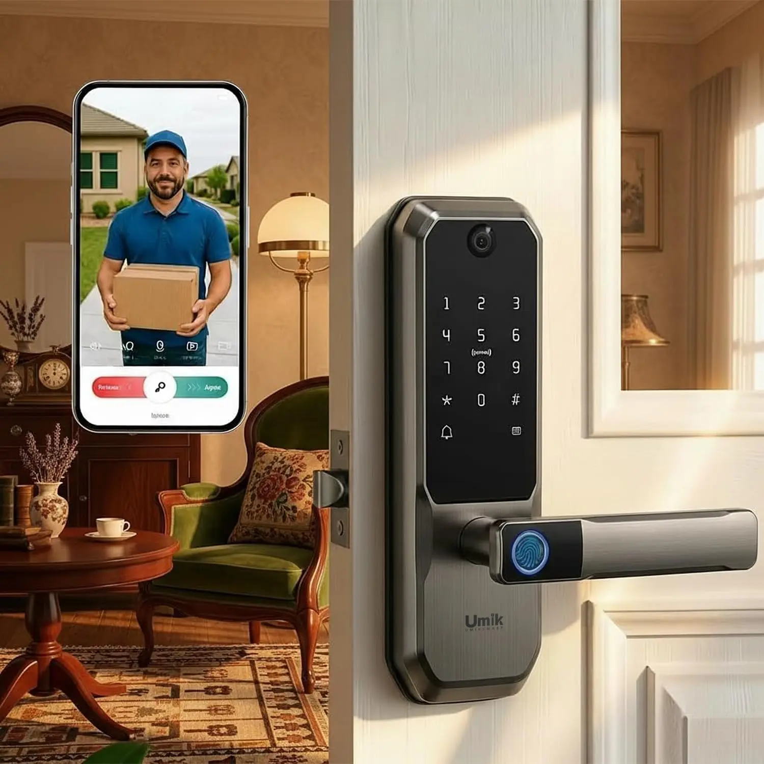 SMART Wifi Smart Door Lock, Camera Doorbell, Fingerprint, Charcoal UMIK UMIKSMART