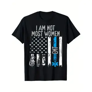 [Cotton EMT Paramedic Tee] Cotton EMT Paramedic T-Shirt - Mature Style Crew Neck, Geometric American Flag Design, Regular Fit, Short Sleeve, Medium Stretch - All-Season Knit Fabric for Healthcare Professionals