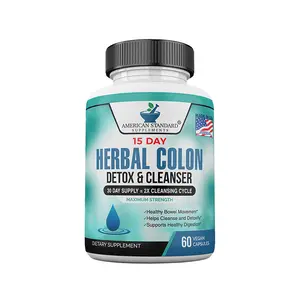 American Standard Supplements Colon Cleanse, Colon Detox for 15 Day Supply with Senna Leaves, Psyllium Husk, Aloe Vera, Milk Thistle, Ginger, Dandelion, Arthichoke, Papaya Fruit, Cascara Sagrada, Sarsaparilla -  60 Veggie Capsules