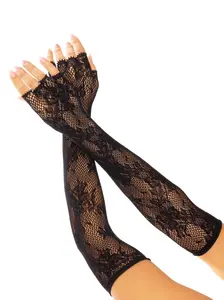 Seamless opera length floral net fingerless gloves - 2034