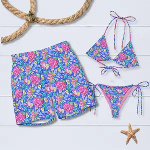 KEEGAN CONVERT Matching Tropical Rose Swimwear Set His & Hers Vacation Bathing Suits Hawaii Style Bikini and Shorts Set for Couples - Clothes, Womenswear
