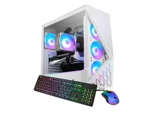 iBUYPOWER Slate Gaming PC Desktop Computer Intel Core Ultra 5 225F CPU, INTEL Arc B570 10GB GPU, 16GB DDR5 RAM, 1TB NVMe SSD, Windows 11 Home, Keyboard, Mouse - White