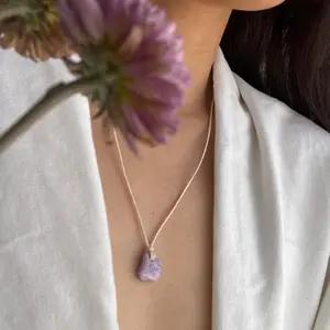 Wandering Moon Designs Rare Lilac Lepidolite Necklace - Crystal Minimalist Layering Necklace with Purple Gemstone