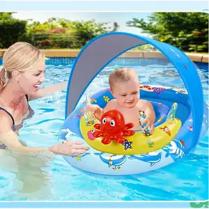 Moosia Baby Pool Float UPF50+ Sun Protection with Cute Animal Toys, Adjustable Safety Seat, Inflatable Infants Pool Float for Babies 6-36 Months, Fun Water Toys, Summer Gifts