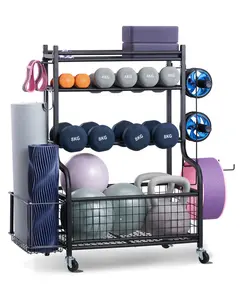 VEVOR Home Gym Storage Organizer, Yoga Mat Holder, Weight Rack for Dumbbells, Fitness Equipment Organizer for Home Workout Use
