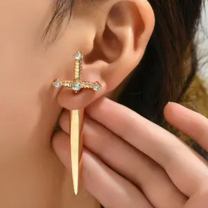 Sword Earrings - One Pair of Decorative Sword Design with Sparkling Accents