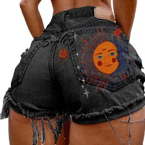 Jean shorts baggy Y2KHigh Waist Ripped Shorts Women's Casual Loose Breathable A-Line Hotpants - Trendy Versatile Streetwear Outfit Must-Have Fashion Ins Style, printed pocket short vacation style women's shorts
