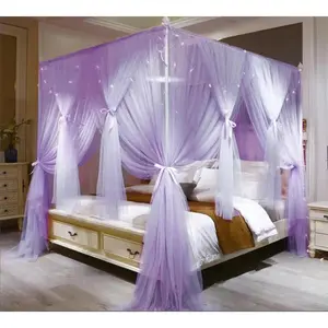 4 Corners Post Bed Layer Cozy Drape Netting 4 Opening Net for Girls & Adults Bedroom Decoration Accessories (Purple,53" W*78" L*82"*H/(Full))