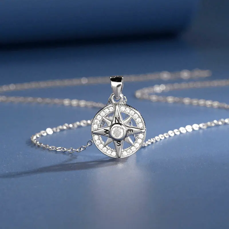 925 Silver Octagonal Star Compass Necklace for Women - Stylish, Unique, and Elegant Design with Accent, High-End Gift for Boyfriend