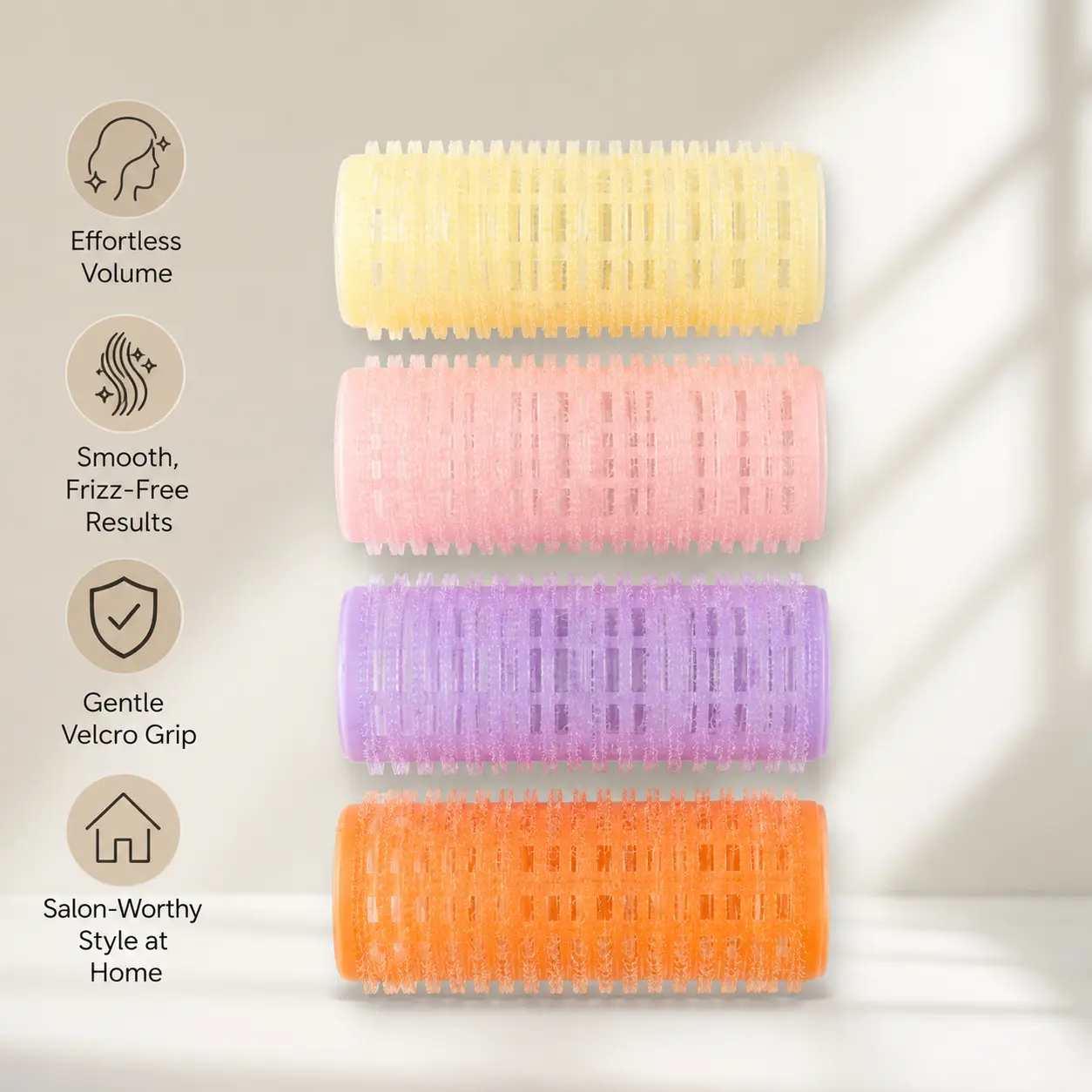 4 Counts, mixed color self-grip hair rollers, no heat needed for home daily hair curling styling to create casual hairstyles