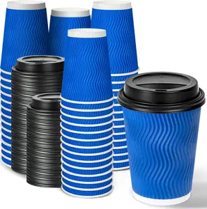 60 Pack 12 oz Disposable Coffee Cups with Lids, Double Wall Insulated Ripple Paper Cups, Leak Proof To Go Coffee Cups for Hot Beverages