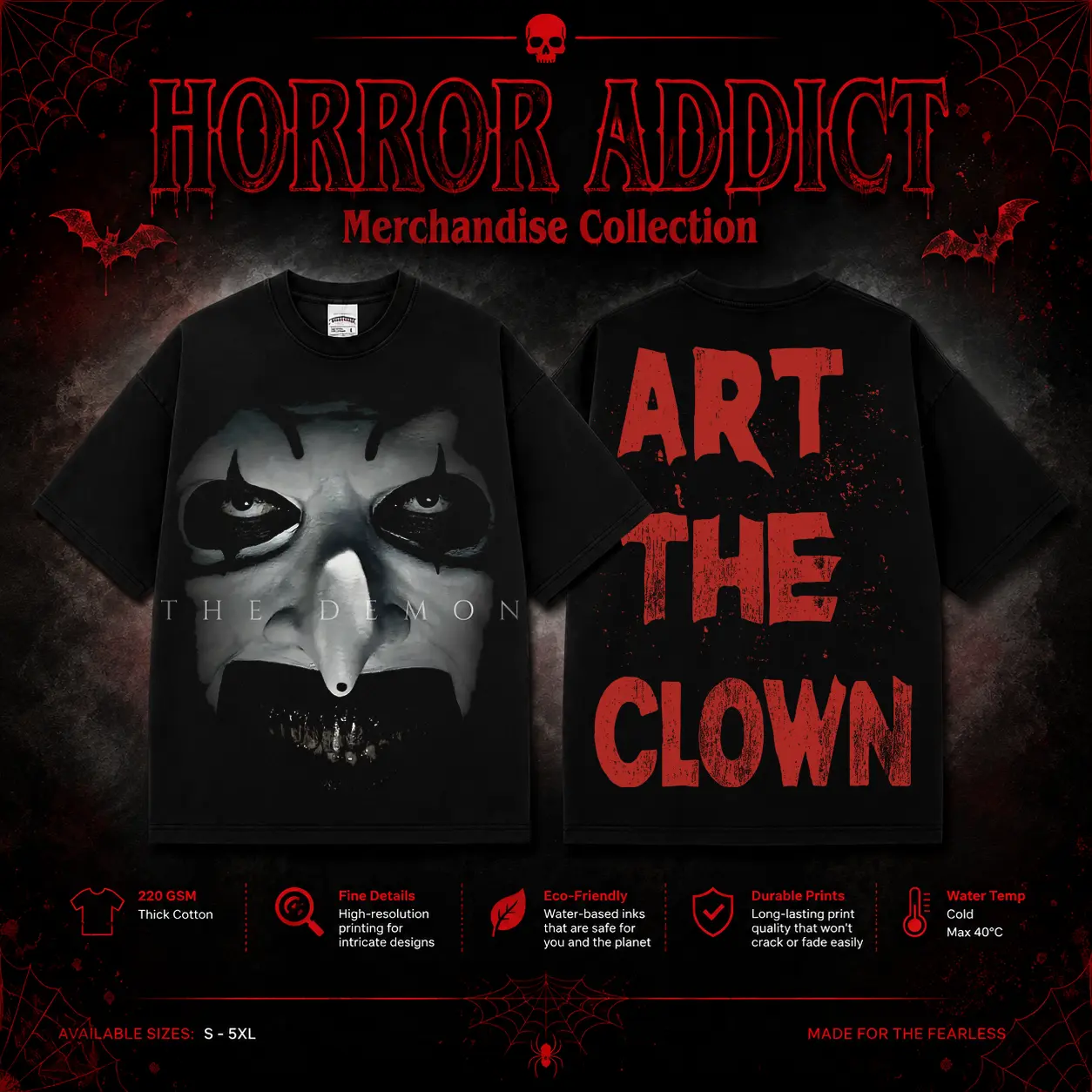 HORROR ADDICT The Demon Art the Clown TERRIFIER Gildan Unisex T-Shirt, Sweatshirt & Hoodie, Premium Cotton Horror Movie Shirt, Art the Clown Costume, Halloween Costume, Terrifier Outfit, Halloween Horror Movie Shirt, Horror Fan Gift