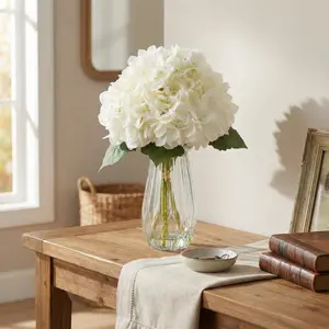 Garvee Artificial Hydrangea Flower Arrangements with Silk Bouquets in Glass Vases Featuring Faux Water - Realistic, Fade-Resistant Centerpieces for Table, Wedding, Home, and Office Décor Available in Various Colors