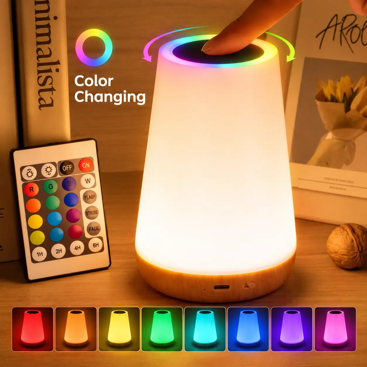 Auxmir LED Mood Light – Touch & Remote Control, Dimmable Rechargeable Portable Table Lamp, RGBW LED, 13 Colors, 5 Brightness Levels, Ideal for Kids’ Bedrooms, Nurseries, Home Decor, Holiday Decorations, Halloween Mood Lighting, and Christmas Decorations.