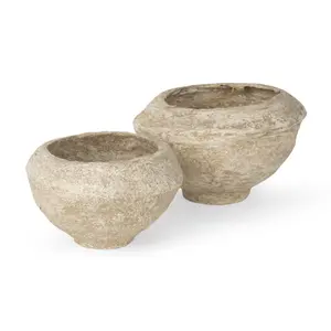 Sonu Beige Paper Mache Half-Pot Bowls - Set of 2