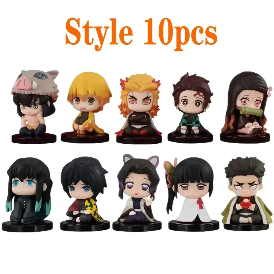 10Pcs Demon Slayer Figure Cute Anime Action Figure Tanjiro Nidouzi Inosuke Zenizu Figure Model Toy Figurine for Adults Gifts