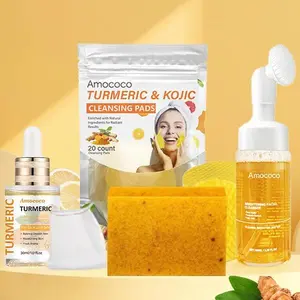 Turmeric Soap Oil Set, Turmeric Wash and Care 3 Piece Set, Turmeric Soap & Essential Oil Set, Turmeric Facial Cleanser, Turmeric Lemon & Kojic Soap Bar for Face & Body Cleansing Pads