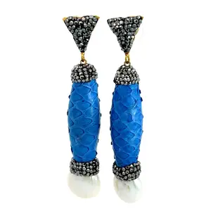 Royal Blue Python Print & Pearl Drop Earring