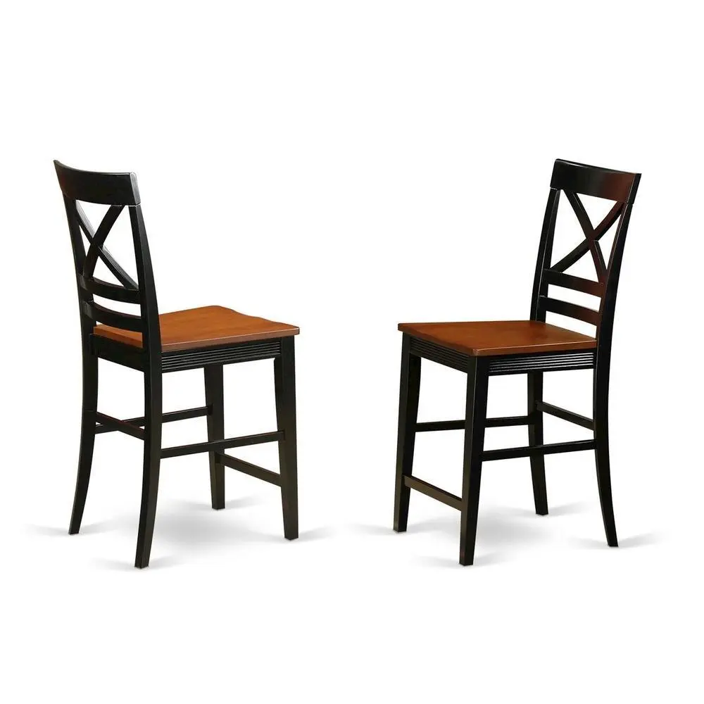 Traditional Solid Wood Barstools, Set of 2, Elegant Counter Height Chairs with X-Back and Contoured Seat, Barstool