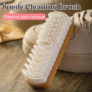 1 Count Suede Shoe Brush, All-Purpose Cleaning Brush for Shoes and Fabrics, Maintains Sneakers Dress Shoes and Upholstery, Soft Bristles and Wood Handle
