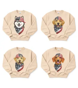 Dogs Patriotic Graphic Sweatshirt Sport Grey & Sand – 25 Cute Dogs Wearing American Flag Hats