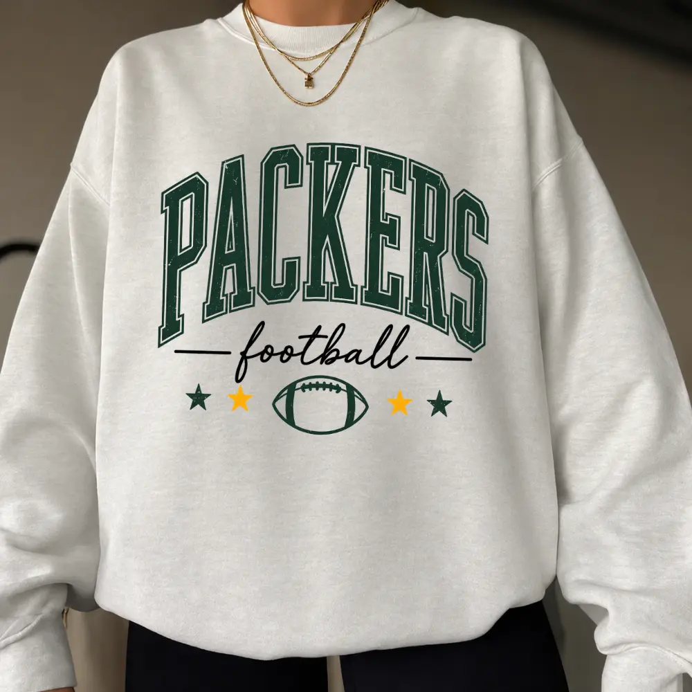 Packers Football Crewneck Sweatshirt, Vintage Graphic Pullover, Game Day Shirt, Football Season Top, Tailgate Outfit, Retro Sports Fan Apparel, Long Sleeve Casual Sweatshirt