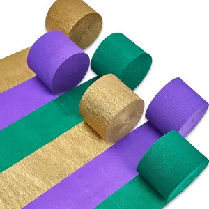 PartyWoo Mardi Gras Metallic Crepe Paper Streamers, 6 Rolls (1.8 in x 82 ft Each, 492 ft Total) - Gold, Purple, Green Party Decoration Supplies for Mardi Gras, Halloween Parties