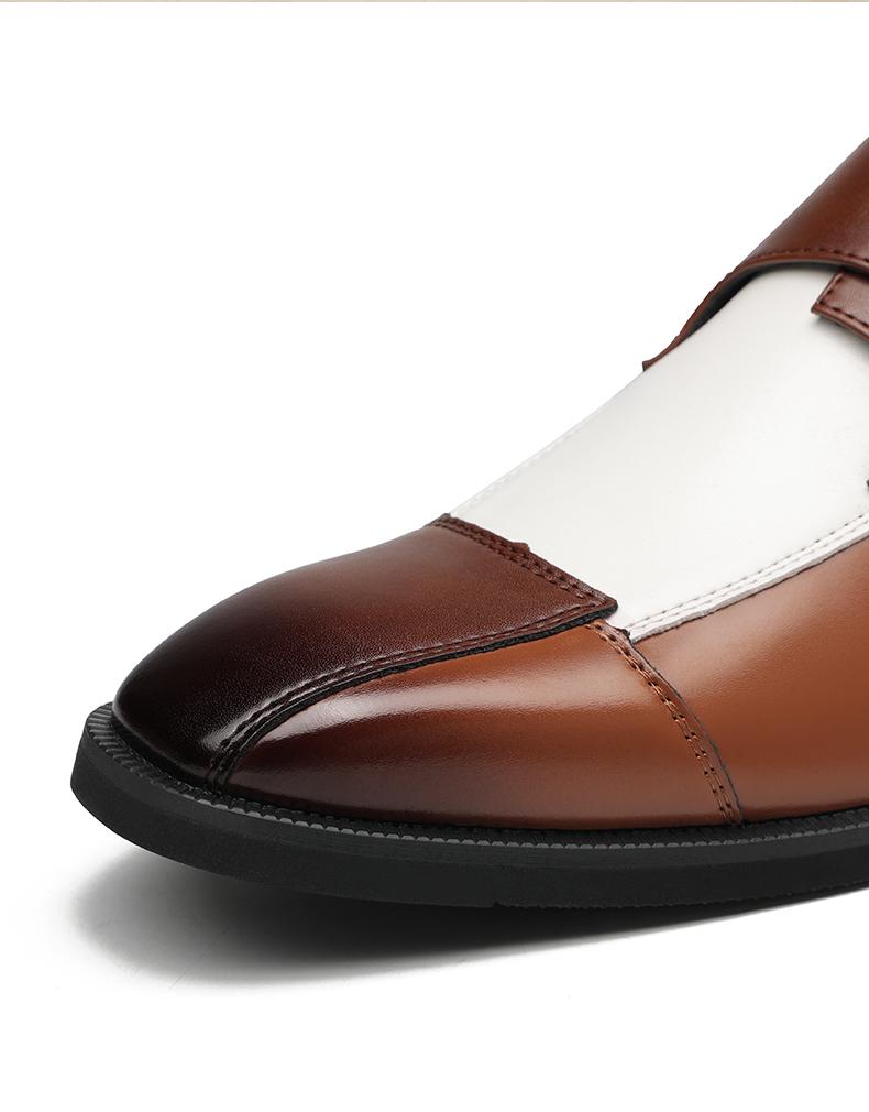 Men's Two-Tone Monk Strap Dress Shoes, Brown & White Formal Leather Shoes81960