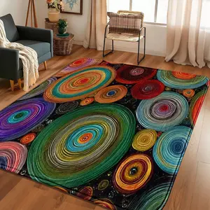 1pc Impression Color-Coil Oil Graffiti Faux-Cashmere 100% Polyester ACCENT MAT, living/bedside flex lay, light absorb slip-safe, art decor glow-up space, machine-wash refresh fade-free