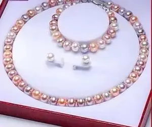 G053-925 freshwater pearl candy necklace(45cm) and bracelet and earrings 7-8mm jewelry set
