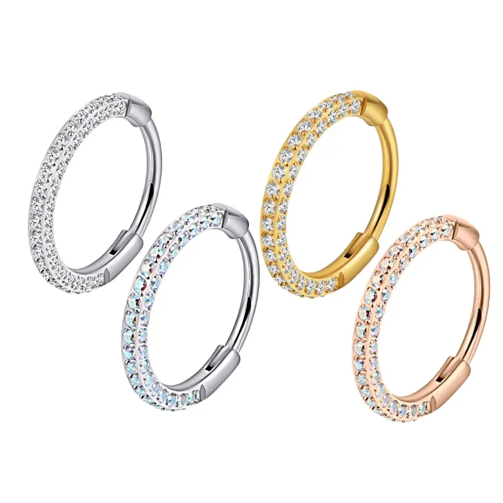 Titanium Triple Sided Micro Gem Hinged Nose Hoop Beauty Mark Jewelry Titanium Triple Sided Micro Gem Hinged Nose Hoop Beauty Mark Jewelry