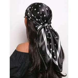 Women's Polka Dot Print Square Scarf, Fashionable Soft Satin Scarf for Daily Wear, Casual Versatile Scarf for Women & Girls