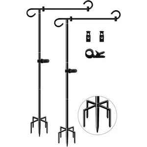 51 Inch Tall Garden Flag Stand Holder with 5 Prong base, Yard Flag Pole Holder for 12x18 Outdoor Small Flag Decor with Two Spring Stoppers and a Tiger clip, 2 Pack