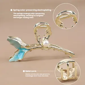 Ocean Blue Pearl Hair Claws with Mermaid-Inspired Design