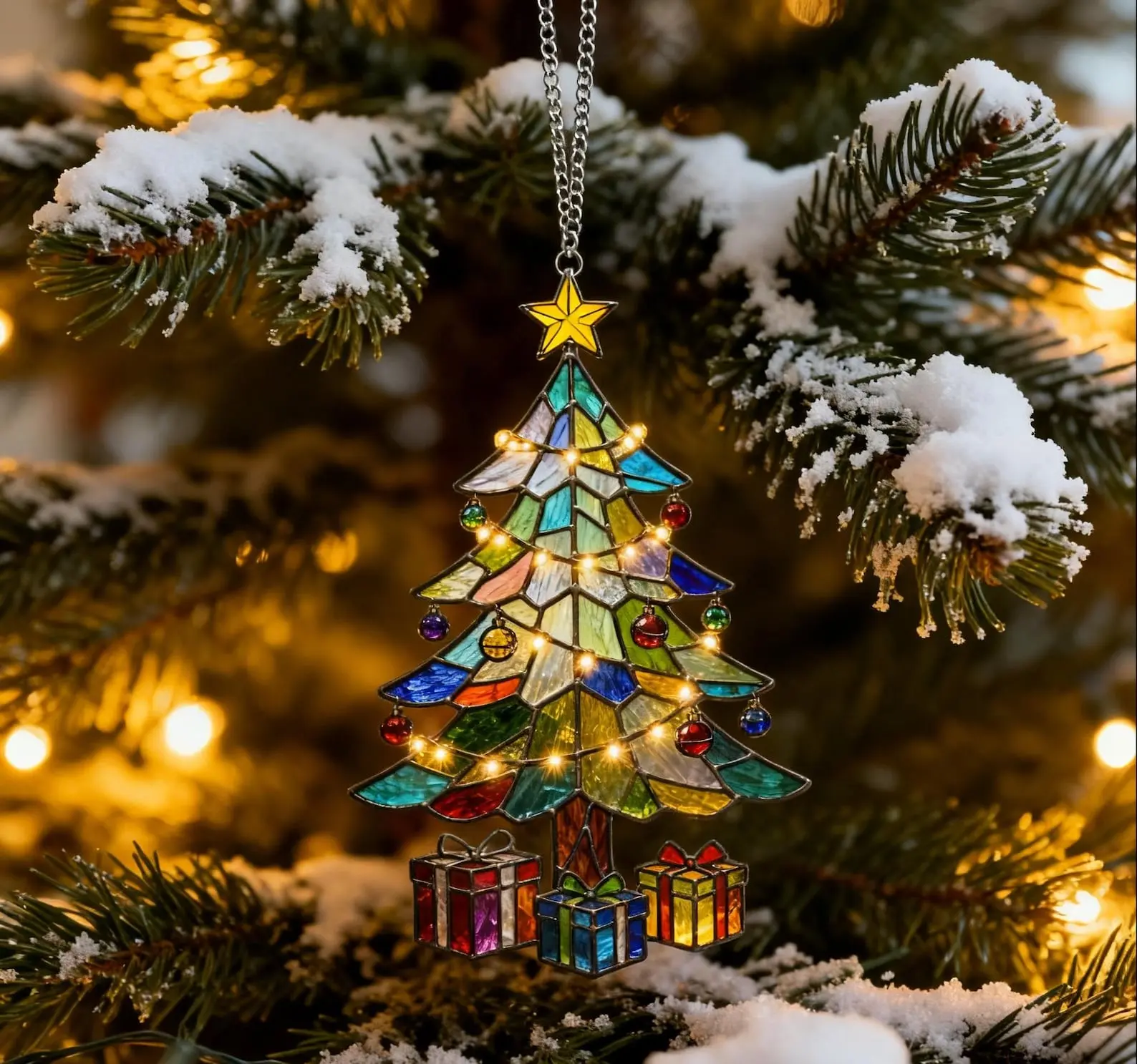 Colorful Christmas Tree Acrylic Window Hanging, Christmas Tree Suncatcher, Holiday Hanging Decor, Handmade Window Art, Home Window Hanging