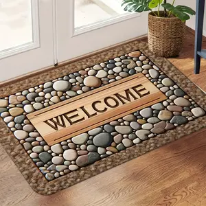 1 Piece of Stone Patterned Welcome Door Mat with "welcome" Design for Farmhouse Decoration Home Entrance Carpet Printing Soft Kitchen Floor Mat Living Room Laundry Room Decoration Carpet Home Decor Rugs The Best Choice