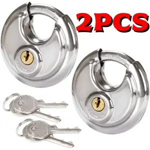 2-Pack Heavy Duty Stainless Steel Round Padlock with Keys | 60mm Disc-Style Security Lock for Storage Lockers, Sheds, Garages, Trailers & Outdoor Equipment - Weatherproof & Easy to Use