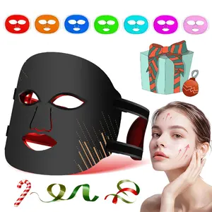 Rechargeable LED Facial Skincare Mask for Women & Girls, 7 Modes LED Beauty Instrument, Silicone Beauty Mask with Remote Control, Timing Function, Skin Care Home Use, Black