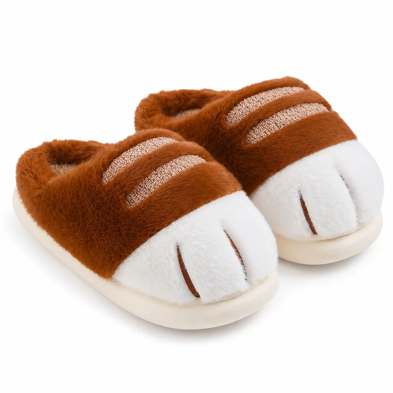 Women's Cat Paw Slippers, Cute Fuzzy Plush House Shoes with Non Slip Sole, Warm Cozy Indoor Slides for Bedroom and Winter Gifts