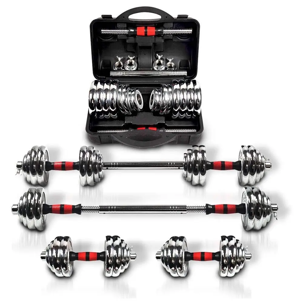 Adjustable Dumbbell Set 44 lbs, 3-in-1 Cast Iron Free Weights with Connecting Rod for Home Gym Resistance Training, Arm Strength Training for Men and Women, Adjustable Weights Dumbbells, Total 44Lbs, Tool-Free, 44 Pounds