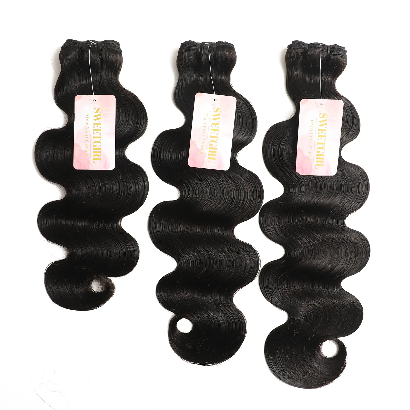 SWEETGIRL 16A Raw Human Hair Bundles, Body Wave, Double-Layer Ultra-Flat Weft, Intact Aligned Cuticles, Natural Color, Dyable for Quick Weaves & Sew-In