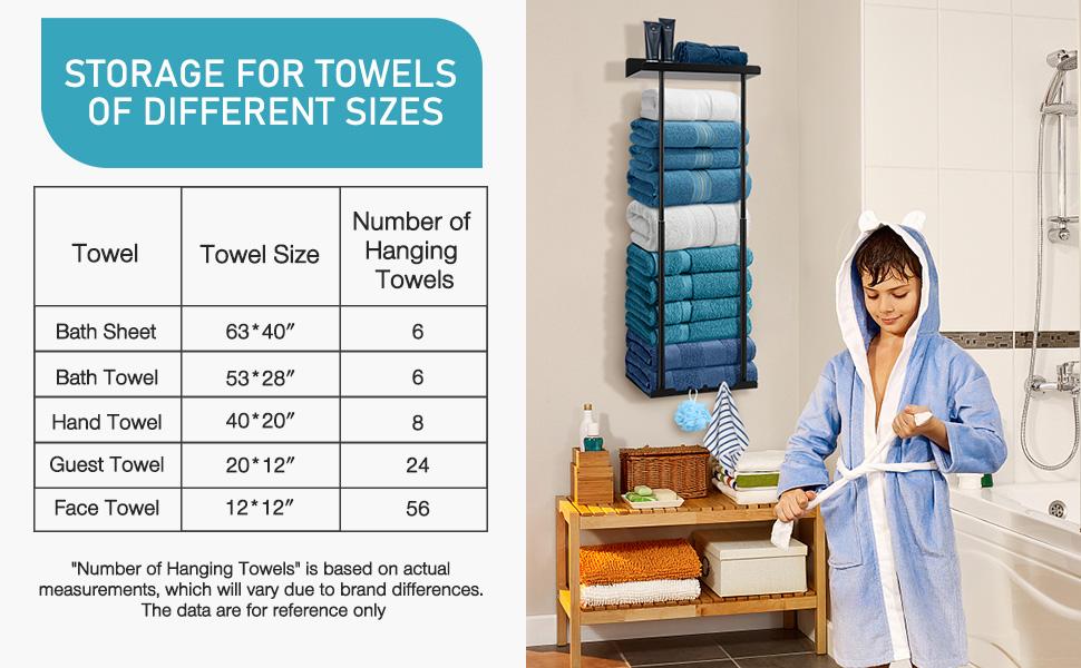 Bathroom Retractable Towel Storage Rack, Towel Racks for BathroomWall Mounted 30 inch with Shelf Can Holds 6 Large Towels,Wall Mount Towel Rack for Rolled Towels, Black