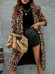 Women's Thick Warm Mid-Length Leopard Fur Coat Jacket, Fashion Fit Jacket, Fashionable Comfortable, Ideal for Cold Weather, Casual Outdoor Wear, Outerwear