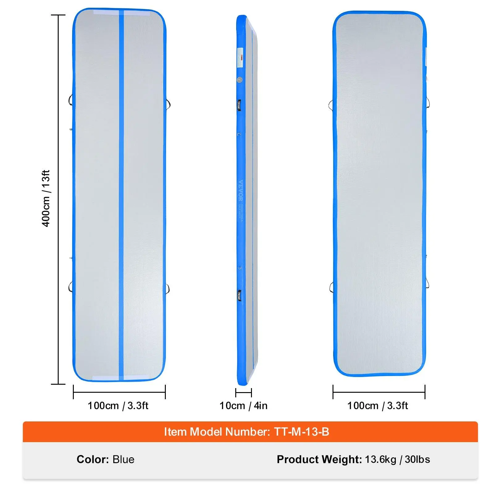 13 ft x 3.3 ft x 4 in（400 x 100 x 10 cm）- Blue
