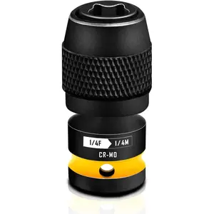 Quick Release Impact Bit Holders 1/4-Inch Square Drive to 1/4-Inch Hex Socket Adapter, CR-MO Steel, Yellow