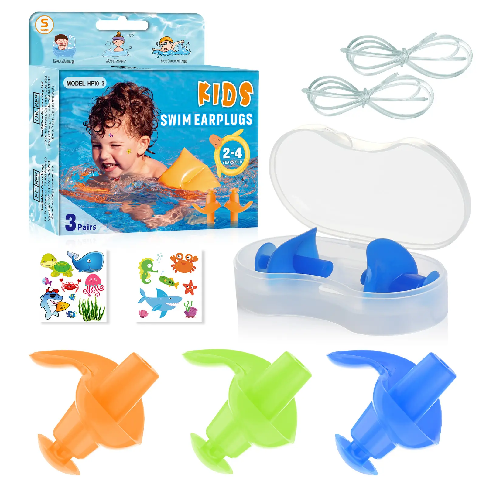 Hearprotek HP10-3 3 Pairs Swimming Ear Plugs for Kids, Soft Silicone Reusable Waterproof Earplugs for Toddlers Bathing Swimming and Other Water Sports(Blue/Orange/Green) reusable hearing