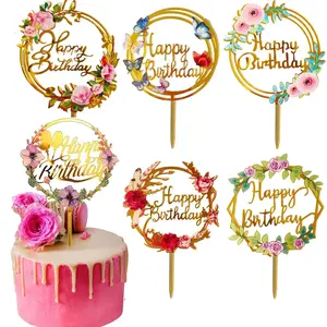 6pcs Happy Birthday Cake Toppers, Floral Design, Ideal for Birthdays & Anniversaries, Perfect for Decorating Cakes & Cupcakes