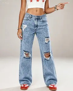 Women's High-Waisted Ripped Stretchy Flare Jeans, Casual Street Style Womenswear Bottoms, Bottom