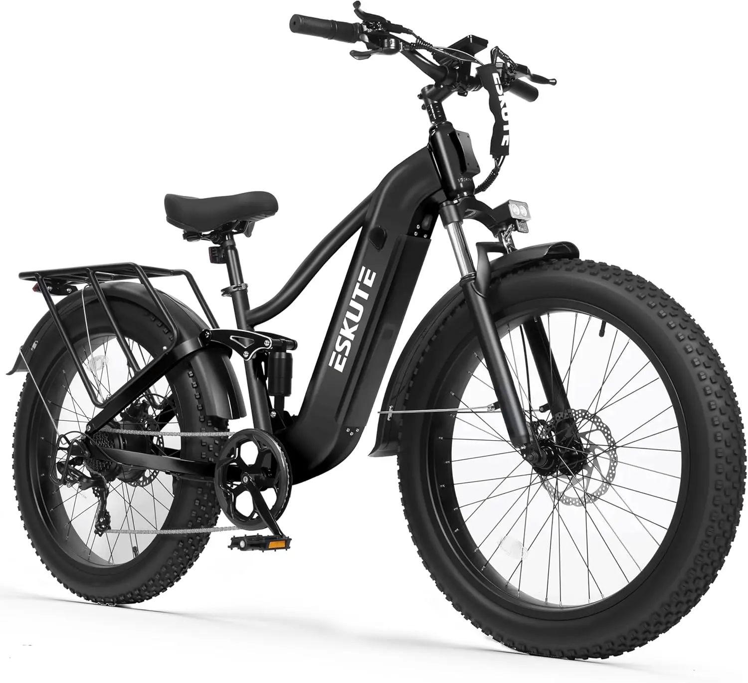 ESKUTE Electric Bike for Adults - 48V20.8Ah Battery Ebike up to 80 Miles, 32+MPH, Peak 1500W Brushless Motor, 26x4.0 Fat Tire Step-Over Mountain Ebike, 8-Speed, Full Suspensions E-Bike