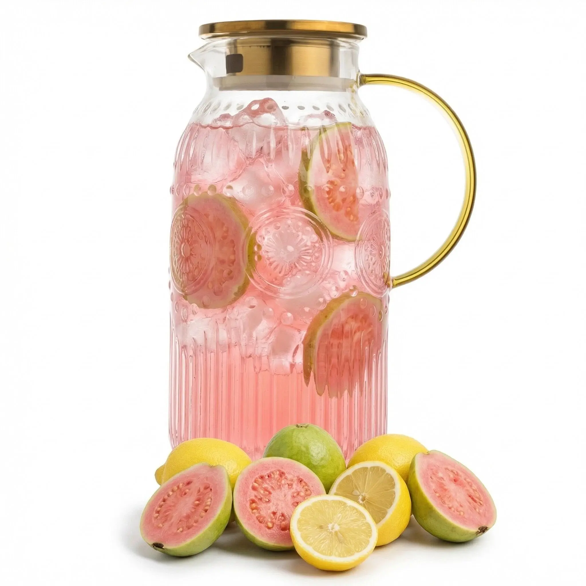 Pitcher with Lid, 68 oz Glass Jug with Stainless Steel Lid for Hot and Cold Water, Fruit Tea, Coffee Maker, Ice Tea, Juice, Pineapple Series